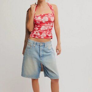 NWT Free People Tommie Knit Top in Cherry Combo